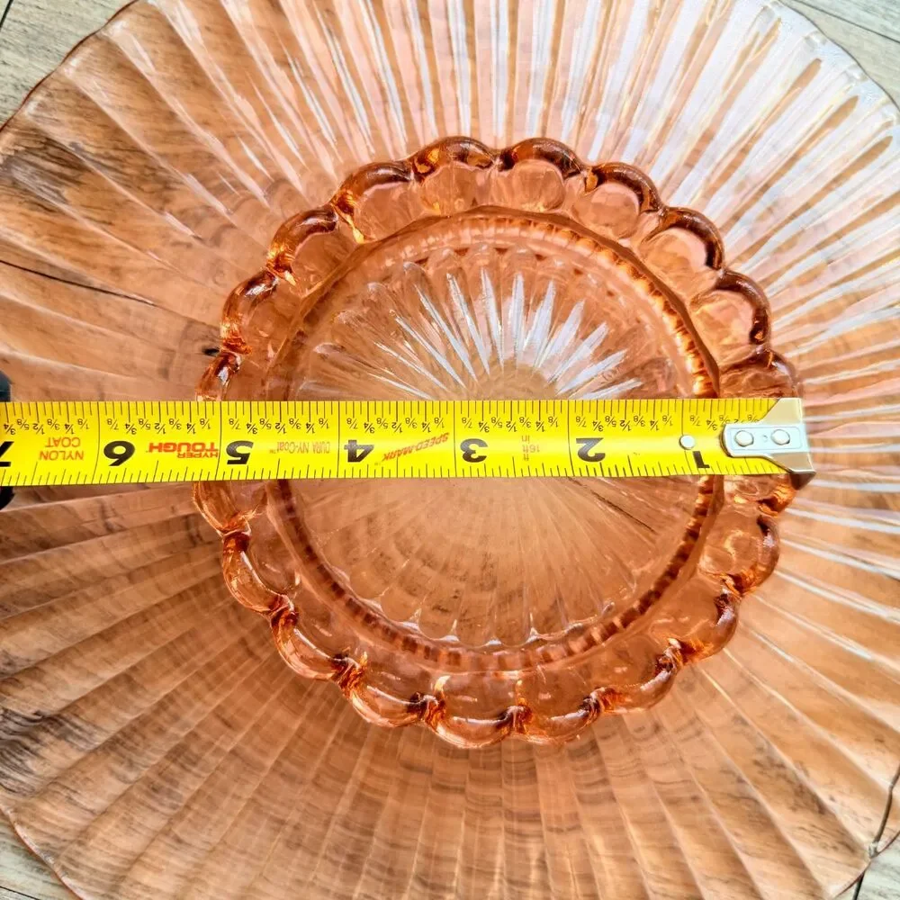 Anchor Hocking Petticoat Pink Depression Glass Cake Plate Ribbed Bubble Foot 12